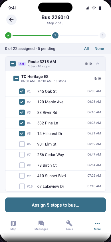 Fleet Guardian Mobile stop list