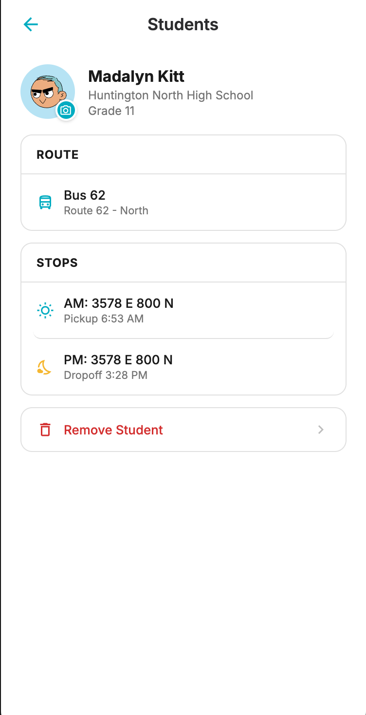 Student route and stops